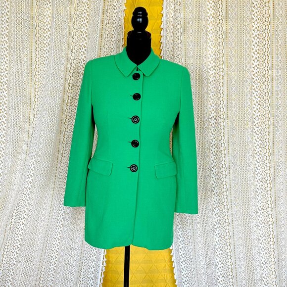 Vintage Kelly Green Mid Length Wool Blend Pea Coat by Rickie Freeman Size 4 - Picture 4 of 12